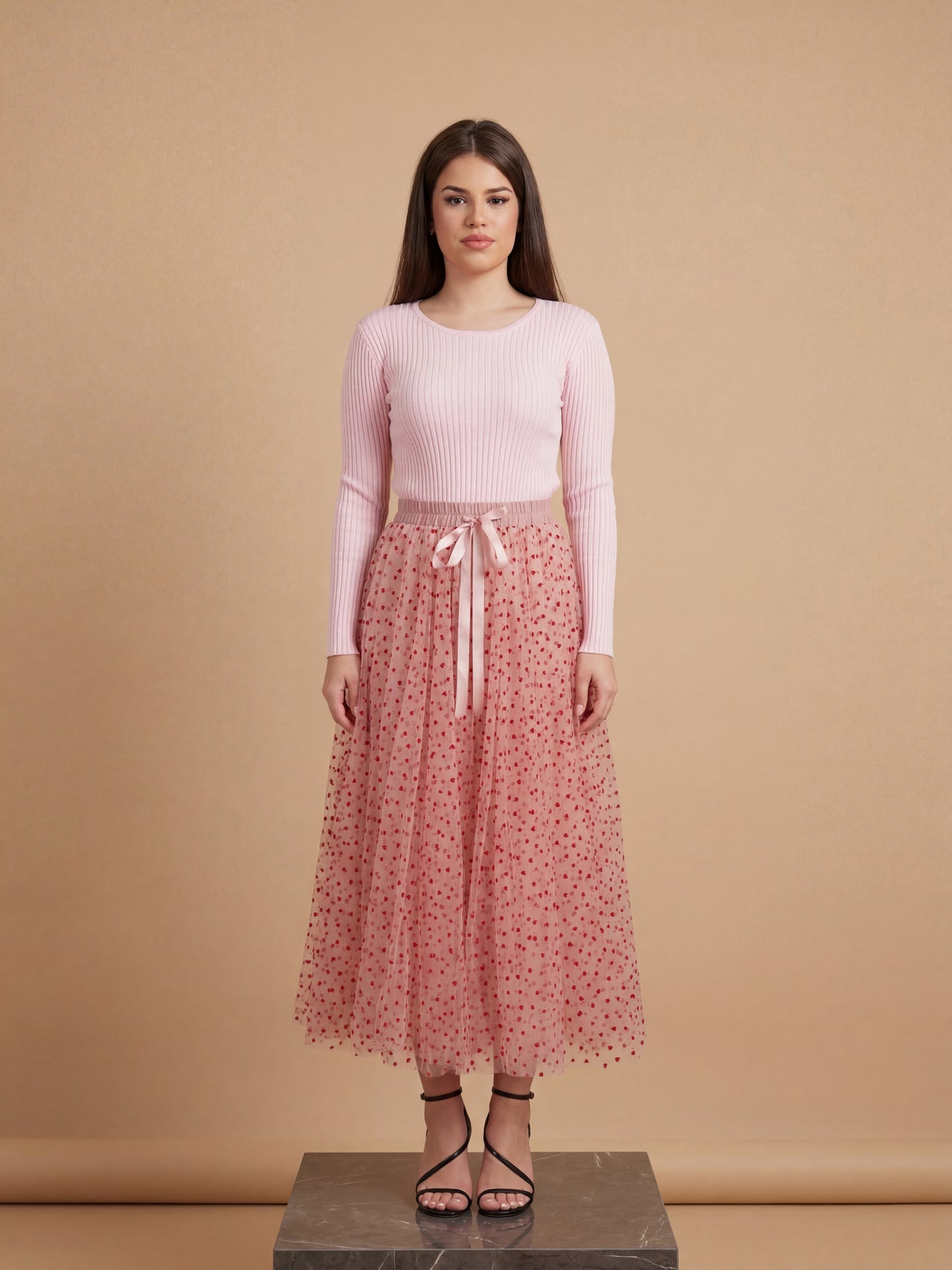 TULLE SKIRT WITH HEART PATTERN