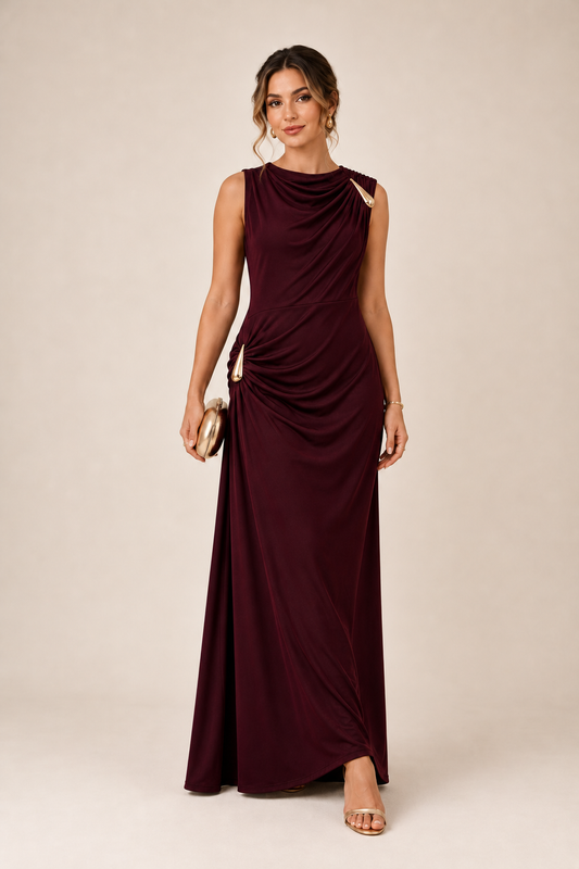 Duga haljina Valentina – Bordo, prikaz 1