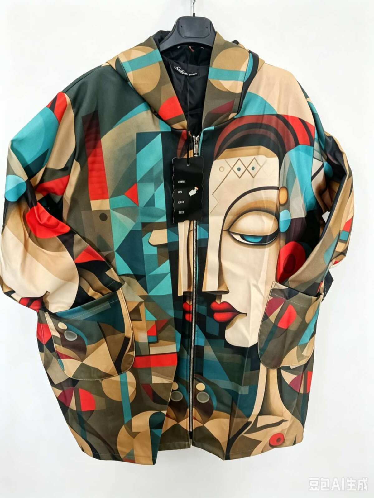 Plus size jakna s umjetničkim printom – Karamel, prikaz 2