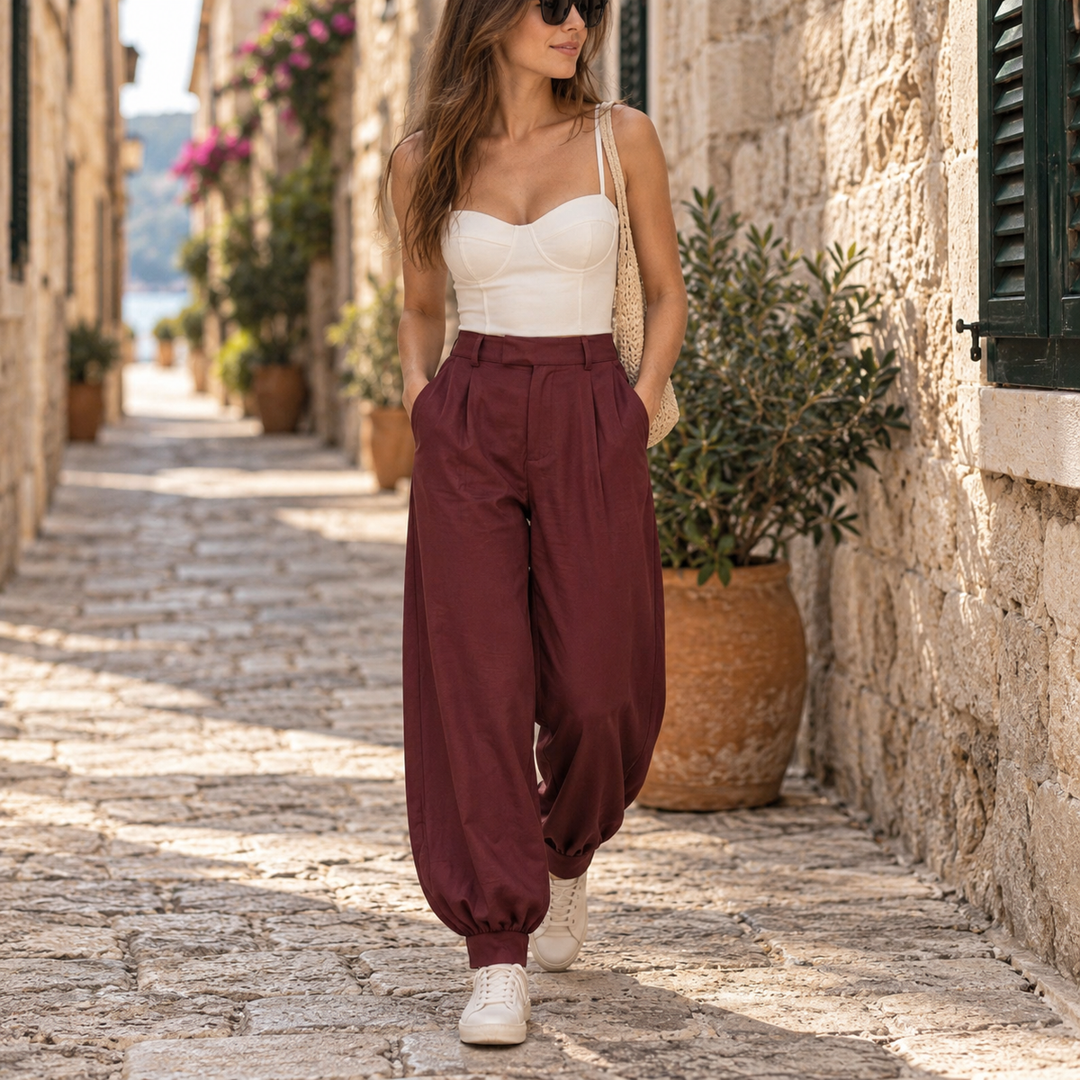15018CX ELEGANTNE HLAČE BORDO