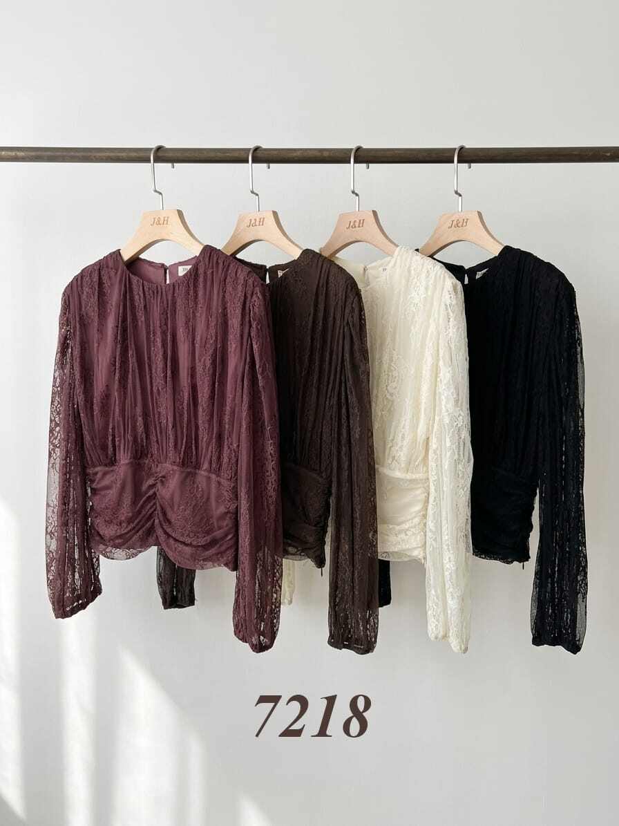 Bluza s čipkastim rukavima – Crna, prikaz 2