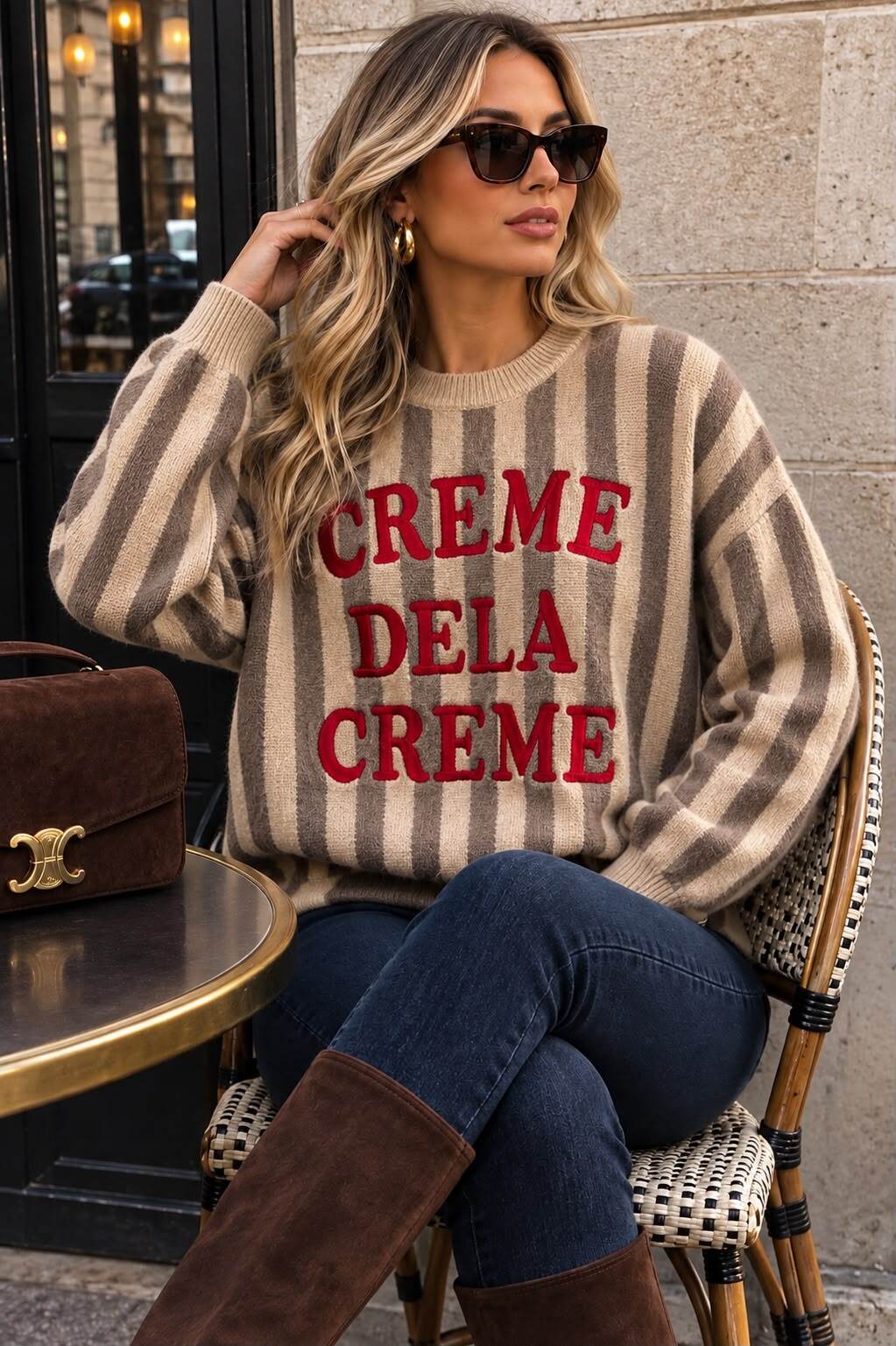 Prugasti džemper Creme de la Creme – Taupe, prikaz 2