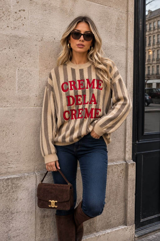 Prugasti džemper Creme de la Creme – Taupe, prikaz 1