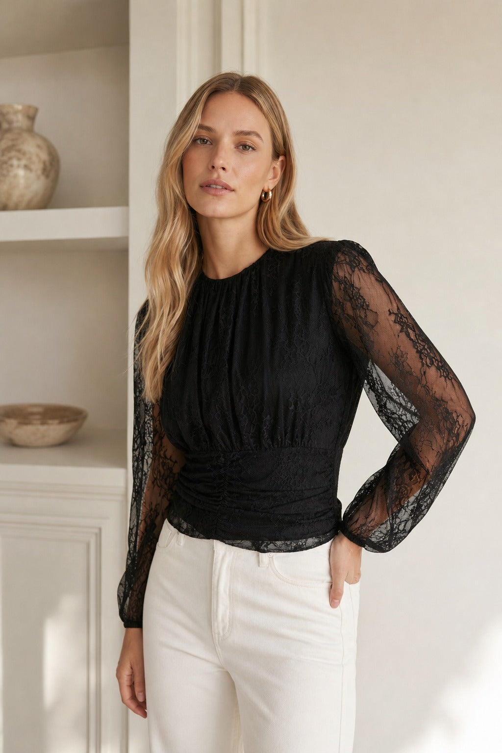 Bluza s čipkastim rukavima – bluza sa čipkom crna