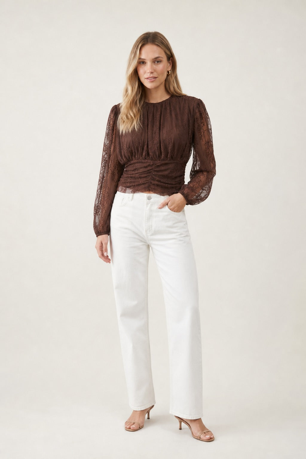 Bluza s čipkastim rukavima – bluza sa čipkom smeđa