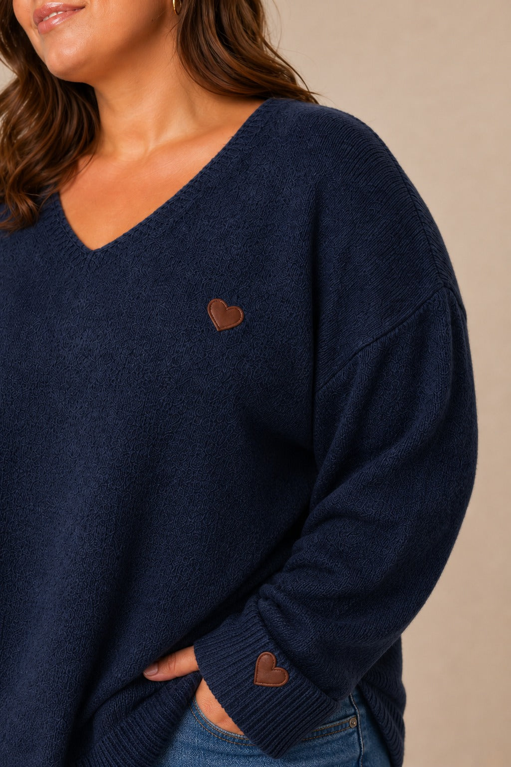 Plus size džemper s motivom srca – džemper srce plavi