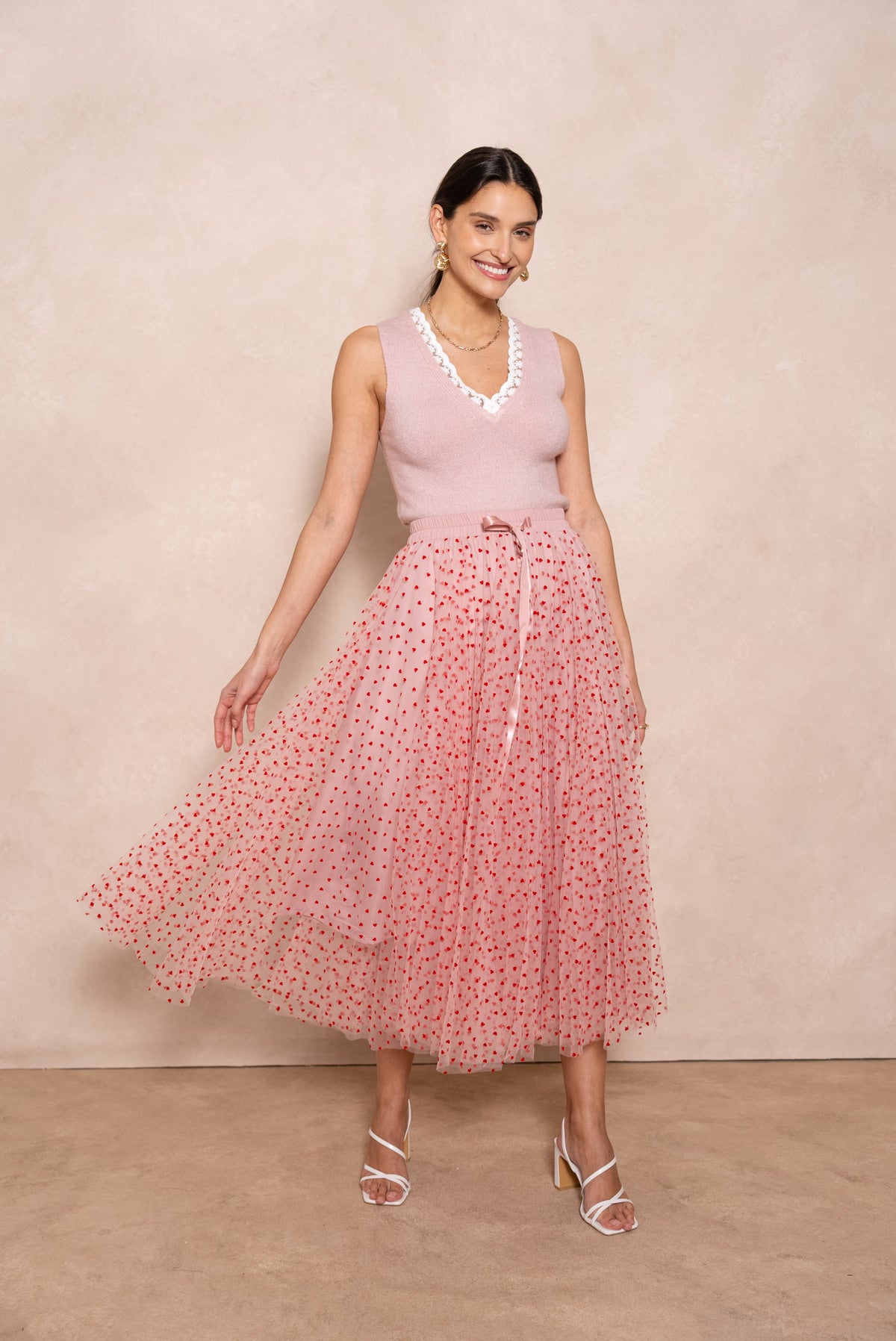 TULLE SKIRT WITH HEART PATTERN